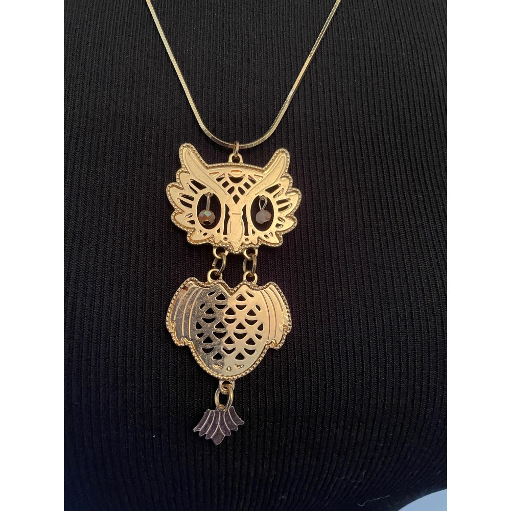 Danecraft Gold Tone Sterling Silver Articulated Owl Pendant Necklace 18‎ Inch